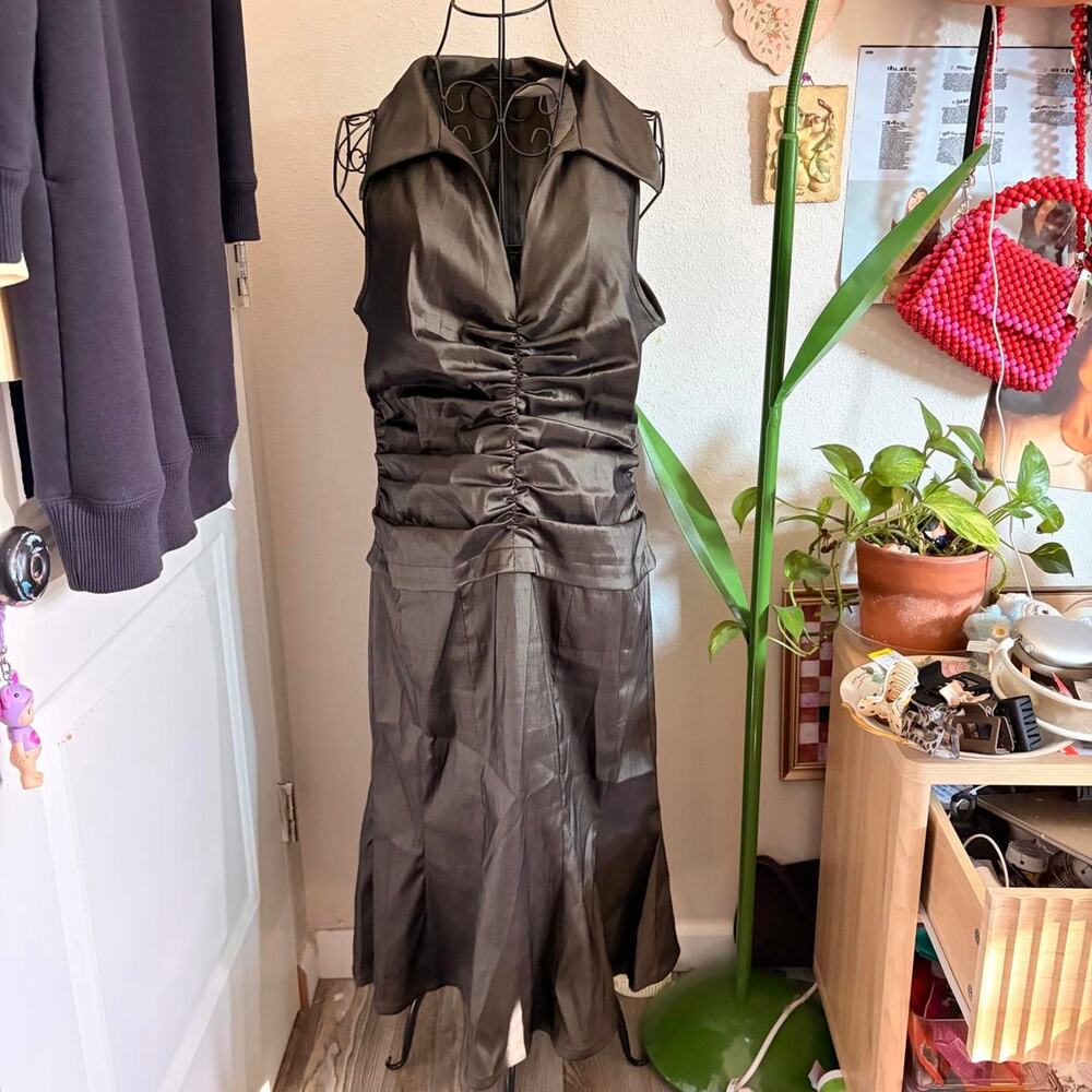 Tadashi shoji black satin maxi